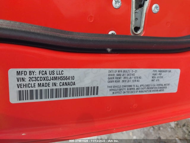 2021 DODGE CHARGER SCAT PACK RWD VIN: 2C3CDXGJ4MH556410