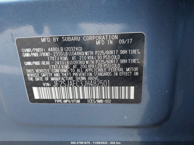 JF2SJAEC3JH482501 Subaru Forester Premium