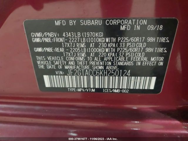 JF2GTACC6KH250124 Subaru Crosstrek Premium