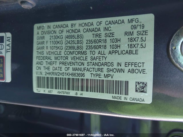 Honda CR-V EX 2019 2HKRW2H51KH663696 Image 9