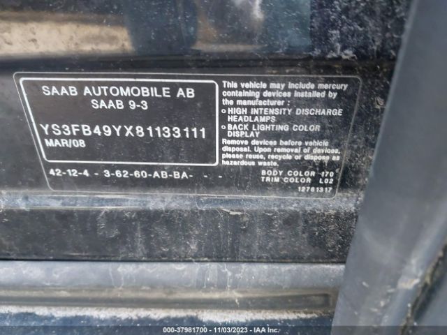 2008 SAAB 9-3 YS3FB49YX81133111 Photo 8