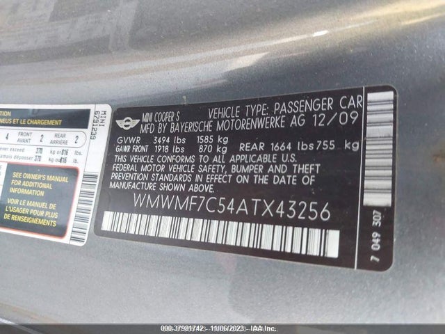2010 MINI COOPER S WMWMF7C54ATX43256 Photo 8