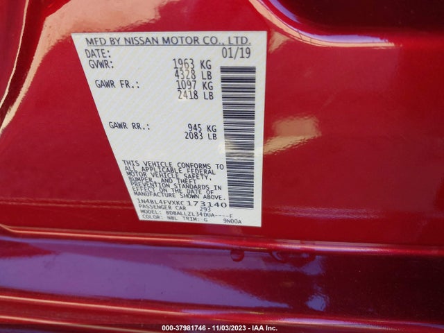 Nissan Altima 2.5 Platinum 2019 1N4BL4FVXKC173140 Image 9