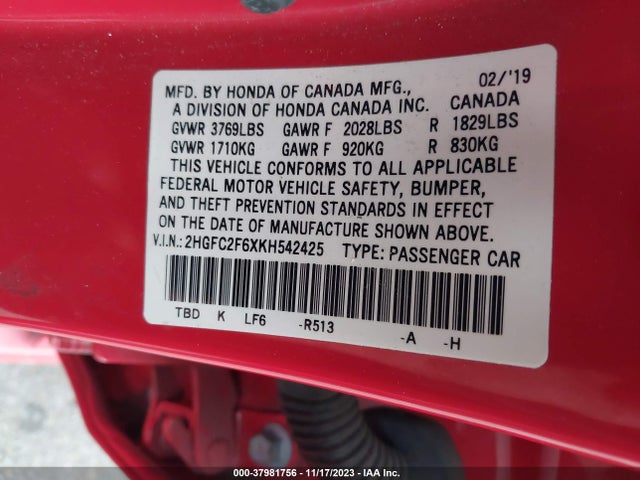 Honda Civic Lx 2019 2HGFC2F6XKH542425 Image 9