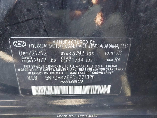 2013 HYUNDAI ELANTRA GLS VIN: 5NPDH4AE8DH271828