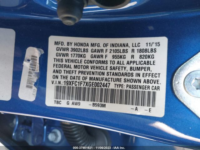 19XFC1F7XGE002447 Honda Civic Ex-l