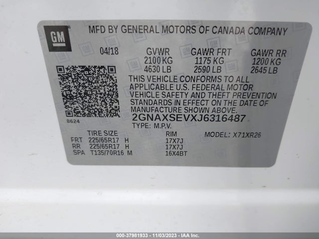 Chevrolet EQUINOX LT 2018 2GNAXSEVXJ6316487 Image 9