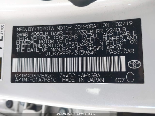 Toyota Prius Prime Plus/premium/advanced 2019 JTDKARFP8K3109645 Image 9