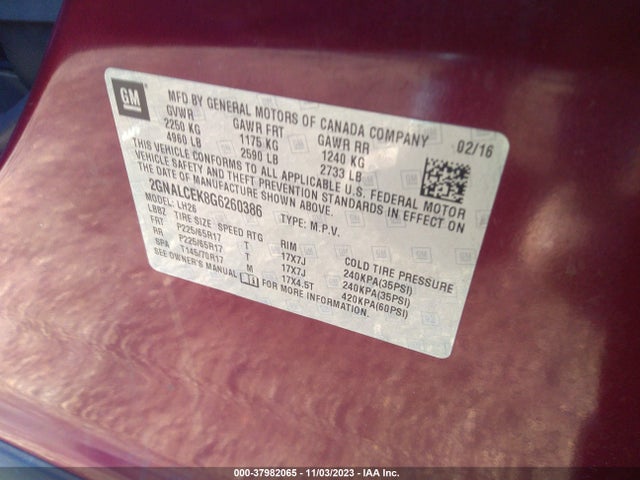 Chevrolet EQUINOX LT 2016 2GNALCEK8G6260386 Image 9
