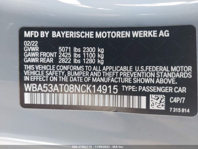2022 BMW 4 SERIES WBA53AT08NCK14915 Photo 8