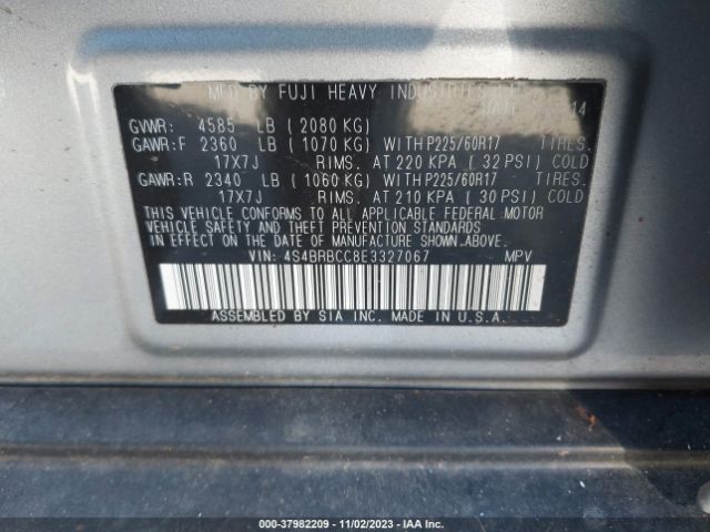 4S4BRBCC8E3327067 Subaru Outback 2.5i Premium