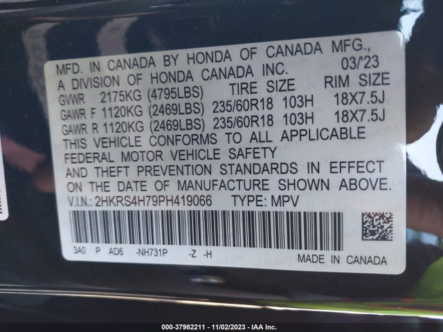 Honda Cr-v Ex-l Awd 2023 2HKRS4H79PH419066 Image 9