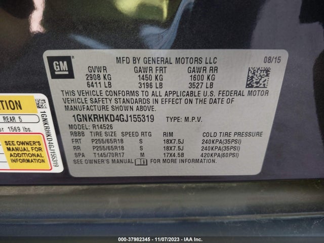 Chevrolet Traverse 2lt 2016 1GNKRHKD4GJ155319 Image 9
