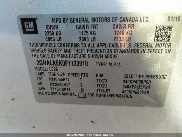 Chevrolet EQUINOX LS 2015 2GNALAEK0F1133910 Image 9