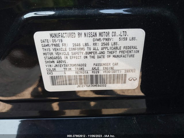 JN1EV7AR7KM594002 Infiniti Q50 3.0t Luxe