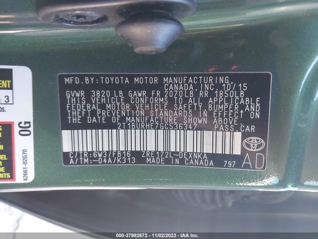 Toyota COROLLA LE 2016 2T1BURHE7GC536347 Image 9