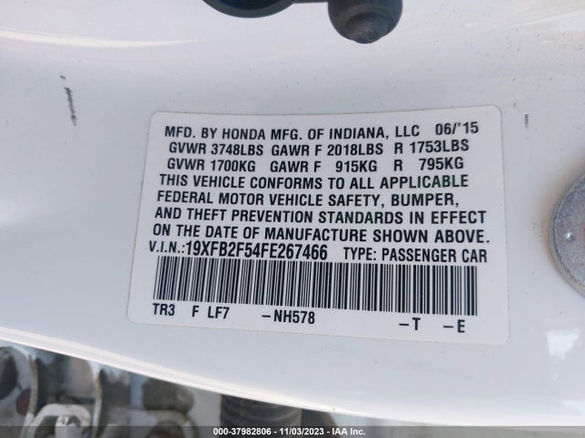 2015 HONDA CIVIC LX VIN: 19XFB2F54FE267466