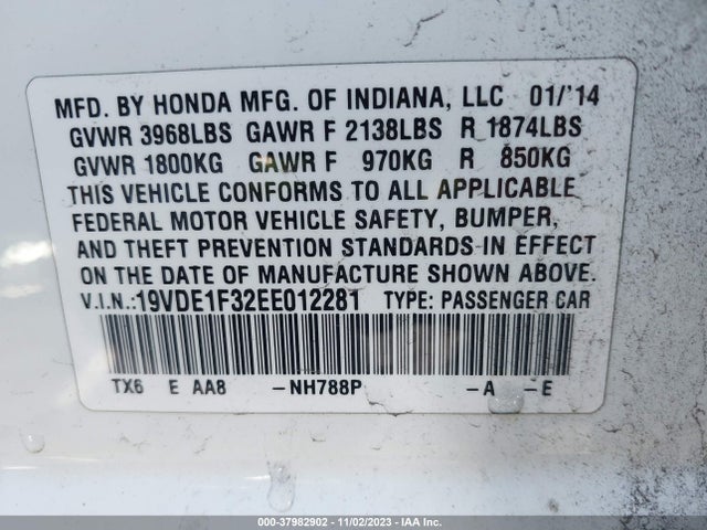 19VDE1F32EE012281 Acura Ilx 2.0l