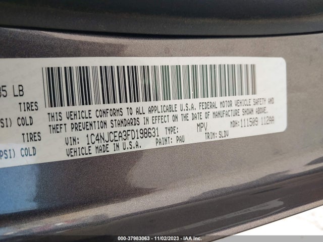 2015 JEEP COMPASS LATITUDE VIN: 1C4NJCEA3FD198631