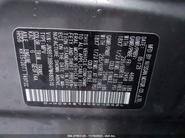 JN8BT3BB4PW480510 Nissan Rogue Sv Intelligent Awd