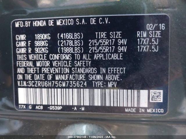 3CZRU6H75GM735624 Honda Hr-v Ex-l
