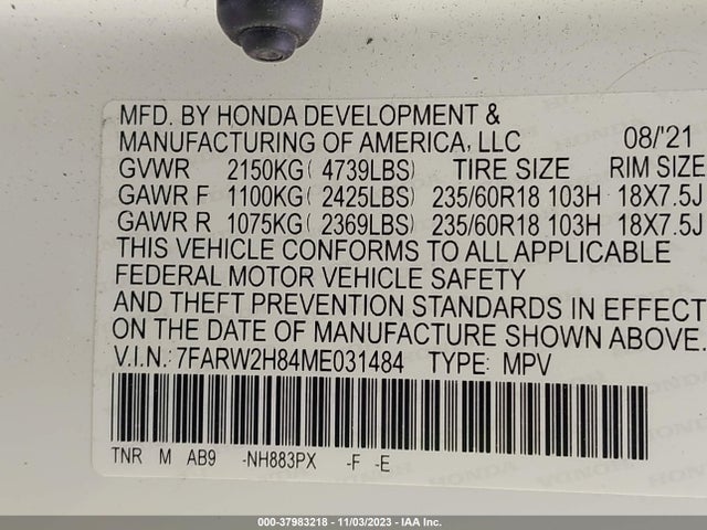 Honda Cr-v Awd Ex-l 2021 7FARW2H84ME031484 Image 9