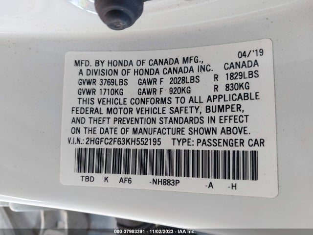 Honda Civic Lx 2019 2HGFC2F63KH552195 Image 9