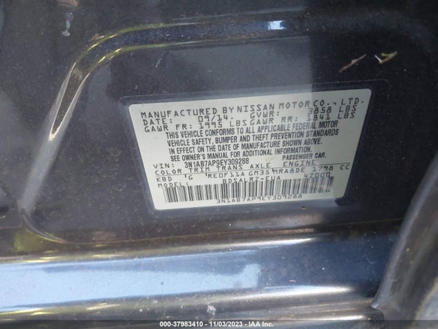 2014 NISSAN SENTRA SR VIN: 3N1AB7AP9EY309288