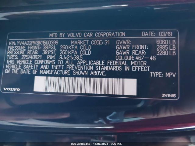 YV4A22PK8K1500399 Volvo Xc90 T6 Momentum