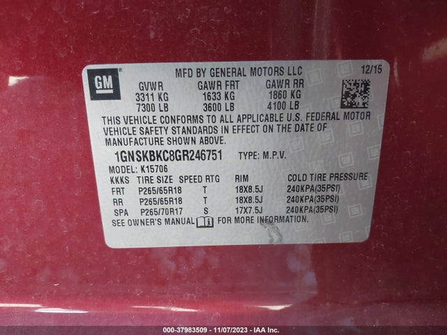 Chevrolet Tahoe Lt 2016 1GNSKBKC8GR246751 Image 9