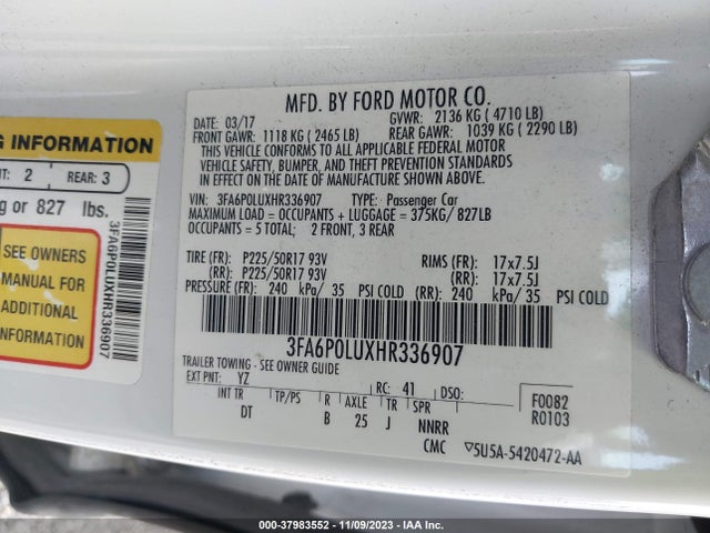 Ford Fusion Hybrid Se 2017 3FA6P0LUXHR336907 Image 9