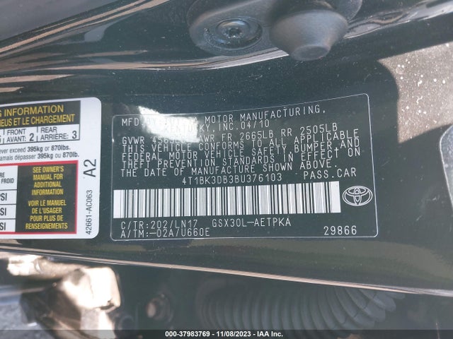 2011 TOYOTA AVALON LIMITED VIN: 4T1BK3DB3BU376103
