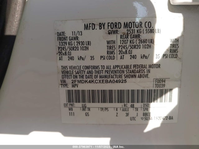 2014 FORD EDGE LIMITED VIN: 2FMDK4KCXEBA04925