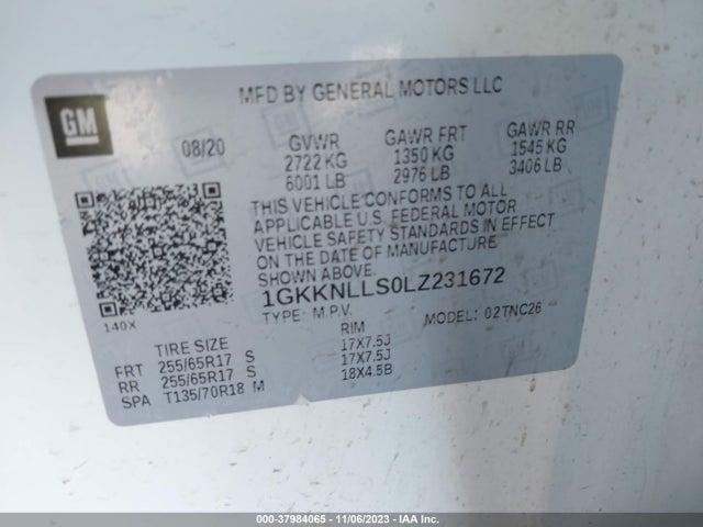 GMC Acadia Awd At4 2020 1GKKNLLS0LZ231672 Image 9