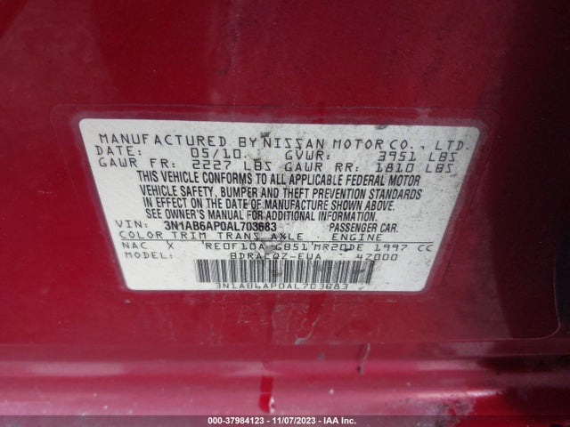 2010 NISSAN SENTRA 2.0 VIN: 3N1AB6AP0AL703683
