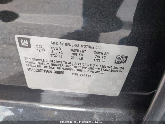 Chevrolet Sonic Lt Auto 2016 1G1JC5SH1G4138900 Image 9