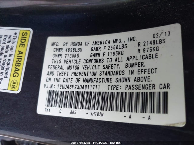 2013 ACURA TL 3.5 VIN: 19UUA8F2XDA011711