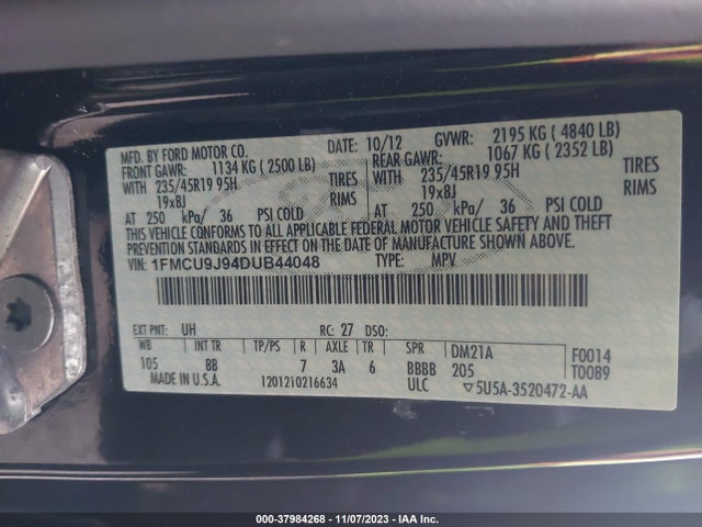 2013 FORD ESCAPE TITANIUM VIN: 1FMCU9J94DUB44048