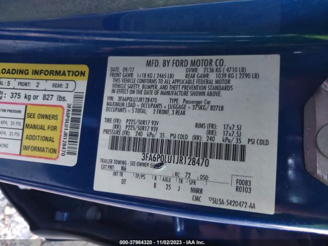 3FA6P0LU1JR128470 Ford Fusion Hybrid Se