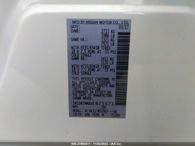 5N1DR2MMXHC675571 Nissan Pathfinder Sv
