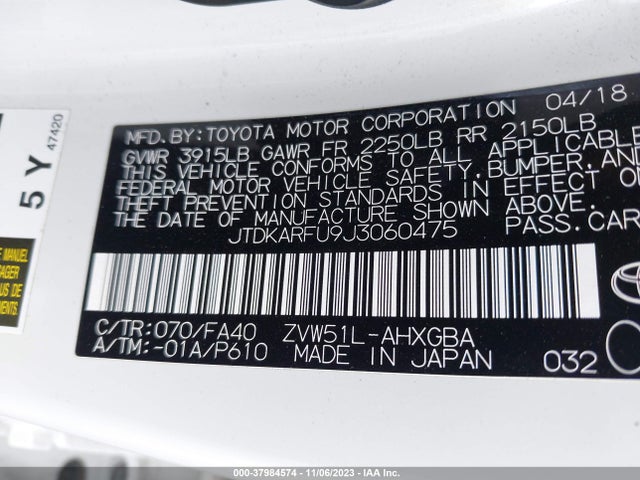 Toyota Prius Three 2018 JTDKARFU9J3060475 Image 9