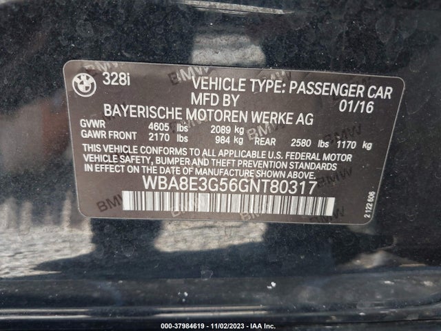 WBA8E3G56GNT80317 BMW 328i Xdrive