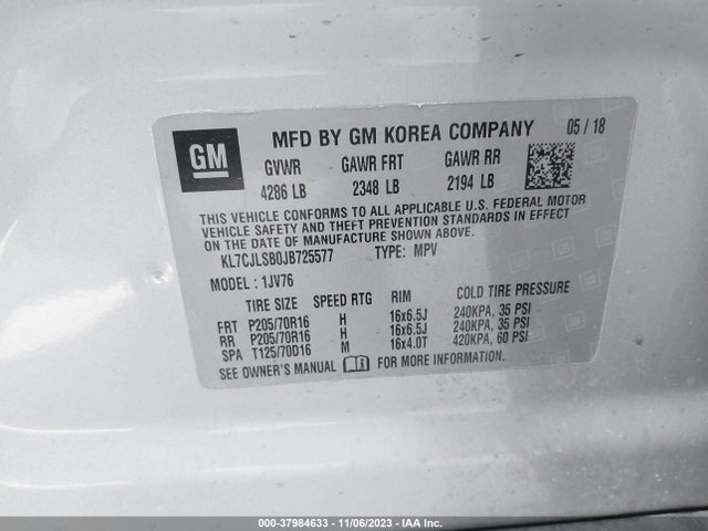 Chevrolet Trax Lt 2018 KL7CJLSB0JB725577 Image 9