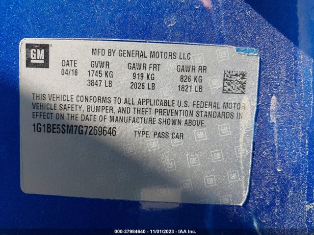 Chevrolet CRUZE LT 2016 1G1BE5SM7G7269646 Image 9