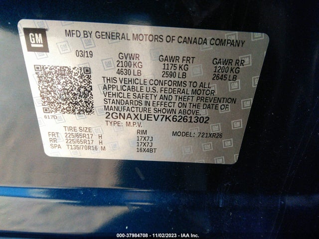 Chevrolet EQUINOX LT 2019 2GNAXUEV7K6261302 Image 9