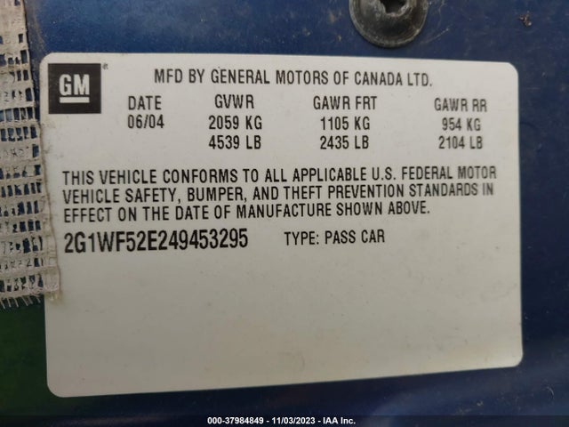 2004 CHEVROLET IMPALA VIN: 2G1WF52E249453295