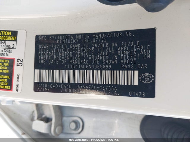Toyota CAMRY SE 2022 4T1G11AK6NU069899 Image 9
