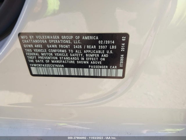 1VWCN7A32EC076306 Volkswagen Passat 2.0l Tdi Sel Premium