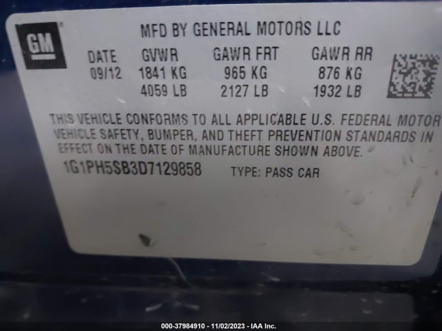 2013 CHEVROLET CRUZE ECO AUTO VIN: 1G1PH5SB3D7129858