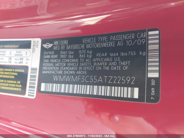 2010 MINI COOPER WMWMF3C55ATZ22592 Photo 8